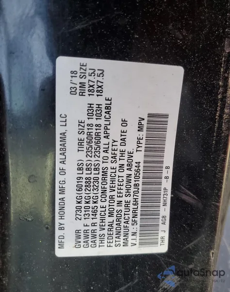 2018 Honda Odyssey Exl from USA, damaged, VIN 5FNRL6H70JB105644